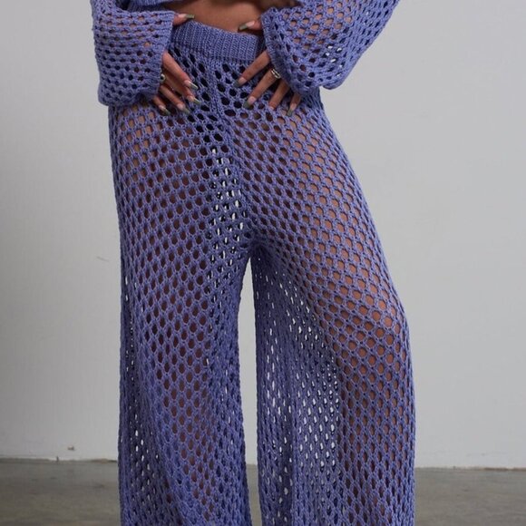 The Ragged Priest Purple Open Knit Pants Purple - Picture 1 of 1
